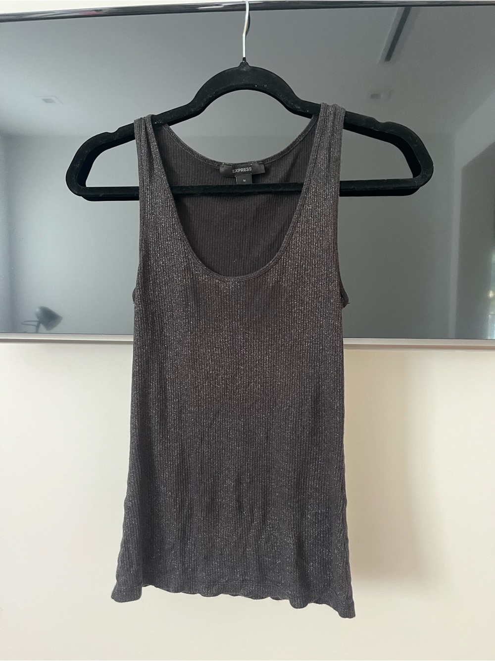 Express Sparkle Ribbed Tank Top in Charcoal